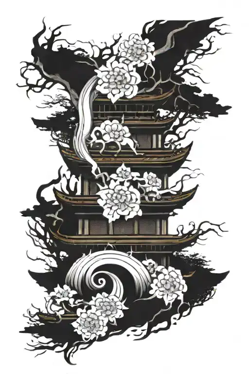 I want a sleeve tattoo, that goes from the trapezius to the left forearm, I want it to have a traditional Japanese theme. tattoo design idea