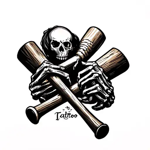 two skeleton hands holding crossed wooden baseball bats tattoo design idea