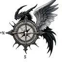 compass half demon angel wings tattoo design idea