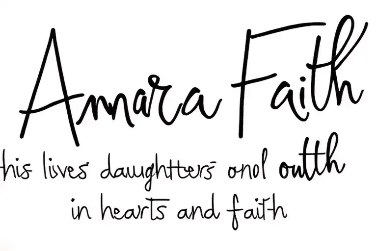 "Amara Faith" this is our daughters name and the meaning is "she lives forever in our hearts and faith" tattoo design idea