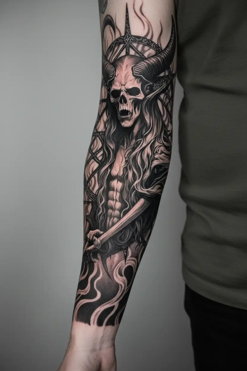 pentagram, baphomet, satanic, 666 tattoo design idea