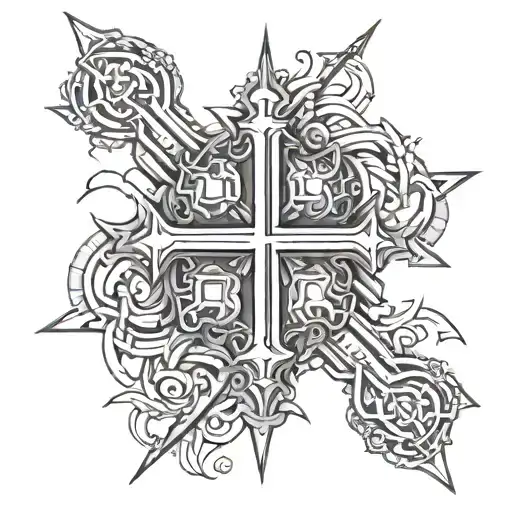 cyber cross line drawing tattoo design idea