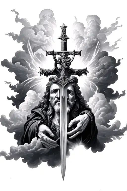  tattoo for forearm with clouds and christian pictures with double edged sword coming from mouth tattoo design idea