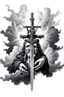 tattoo for forearm with clouds and christian pictures with double edged sword coming from mouth tattoo design idea
