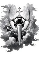  tattoo for forearm with clouds and christian pictures with double edged sword coming from mouth tattoo design idea