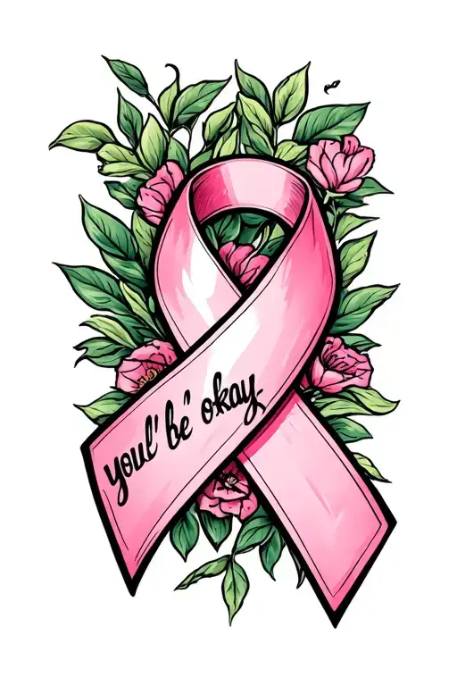 breast cancer ribbon intertwined that says "you'll be okay" tattoo design idea