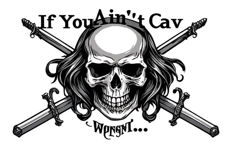 "If you ain’t Cav…" half  skull above crossed Sabers  tattoo design idea