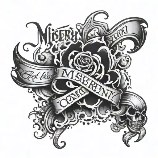 An inner forearm half sleeve that says “Misery Loves Company” but the word misery is dripping blood. tattoo design idea
