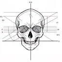 Skull and data analytics graph merging tattoo design idea