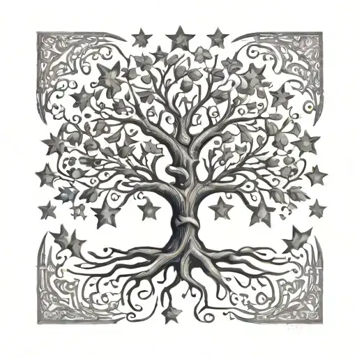 5 stars that form a family tree connected by lines tattoo design idea