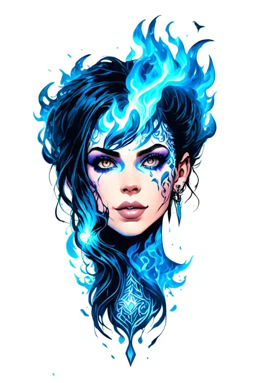 Jinx from arcane Series, Original. Blue Flame Dust scene tattoo design idea