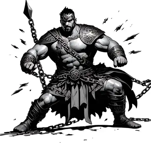 Spartacus in a warrior uniform breaking chains  tattoo design idea