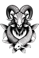 ram with 2 koi fish around it tattoo design idea
