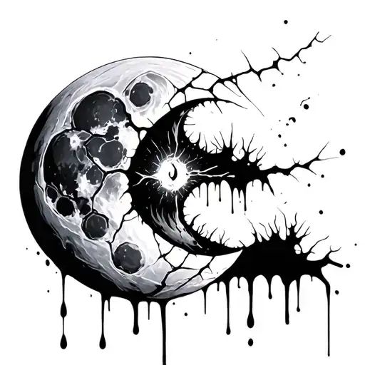 bleeding cracked moon tattoo design idea
