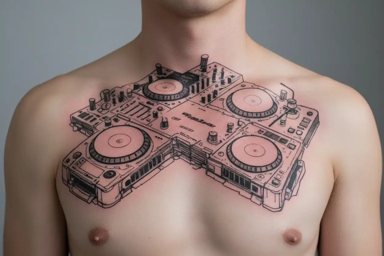 dj equipment pioneer cdj turntable tattoo design idea