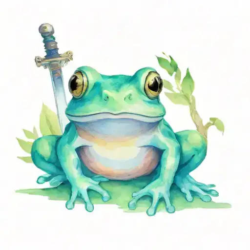 japanese frog with sword with sekura tree in background tattoo design idea