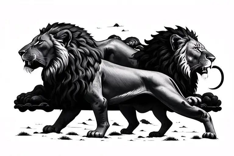black sky with lions underneath tattoo design idea