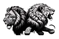 black sky with lions underneath tattoo design idea