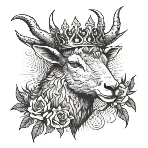 lamb wearing crown of thorns tattoo design idea