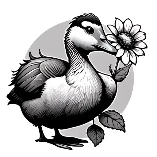 silly goose holding a flower tattoo design idea