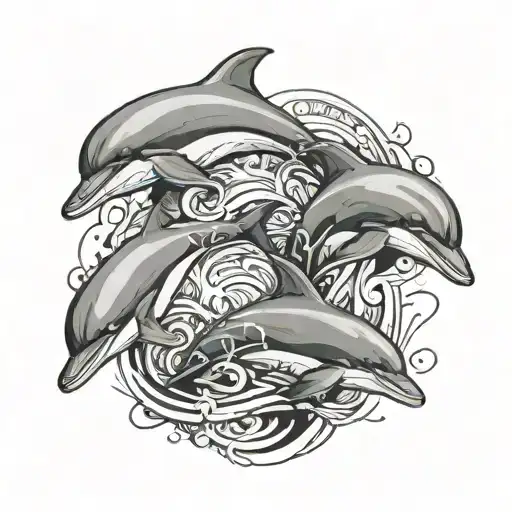 3 dolphins forming tattoo design idea