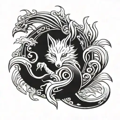 kurama with all 9 tailed fox tattoo design idea