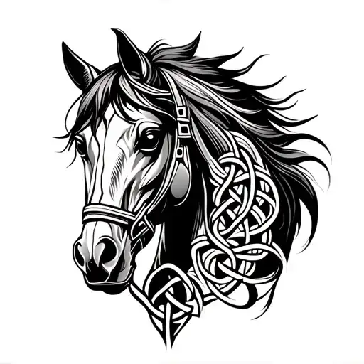 3D illusion horse Celtic Knot tattoo design idea