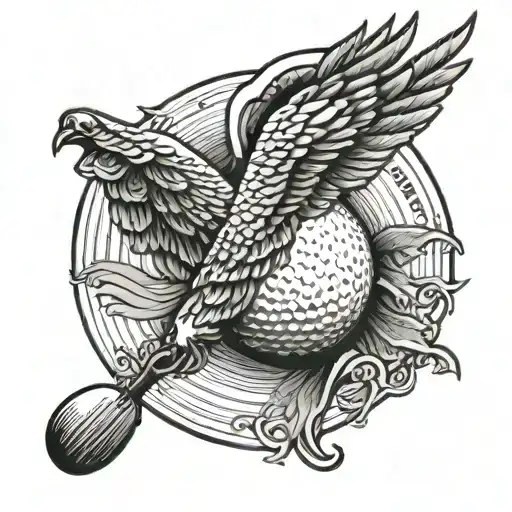 A golf ball with wings flying over a Boston Redsox logo tattoo design idea