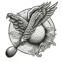 A golf ball with wings flying over a Boston Redsox logo tattoo design idea