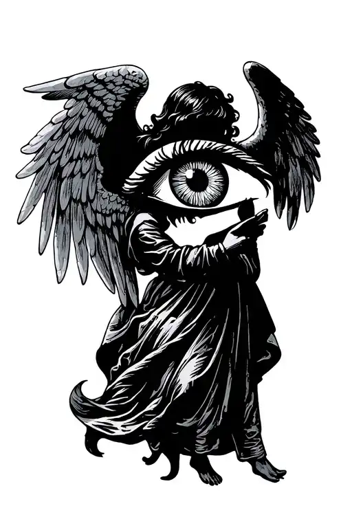 evil eye with angel holding tattoo design idea