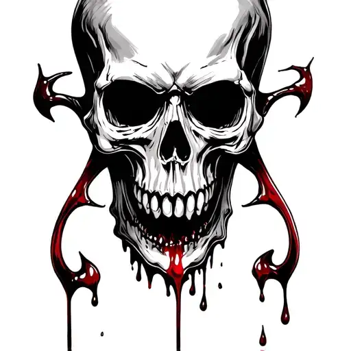 Draw me a tattoo of a skull with vampire fang dripping blood . It should be on the forearm and medium-sized, not too big tattoo design idea