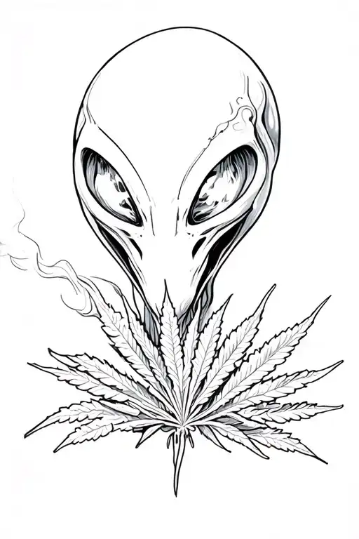 Alien smoking weed tattoo design idea