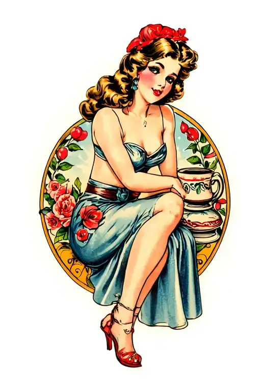 pin up pottery girl  tattoo design idea