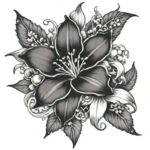 Larkspur Narcissus Water Lily Gladiolus Violet Morning Glory Lily of the Valley Holly  tattoo design idea