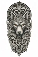fenrir whit runes and snake, tree of life intertwined tattoo design idea