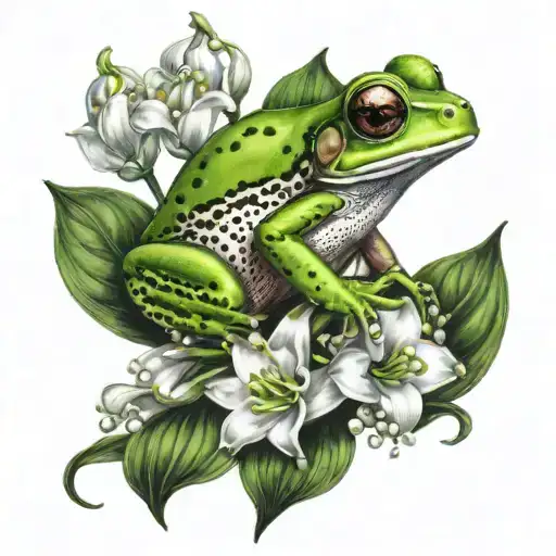 tree frog and lily of the valley flower bouquet wrapped tattoo design idea