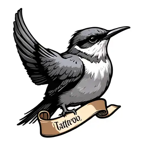 american traditional swallow bird with banner under it tattoo design idea