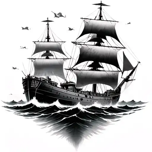 ship battle scene tattoo design idea