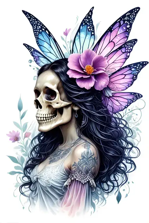 fairy and skull tattoo design idea