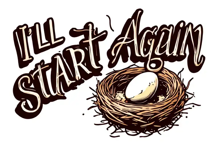 "I'll start again" egg cracking in a bird nest tattoo design idea