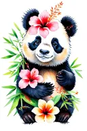 panda bear with hibiscus flowers and bamboo  tattoo design idea
