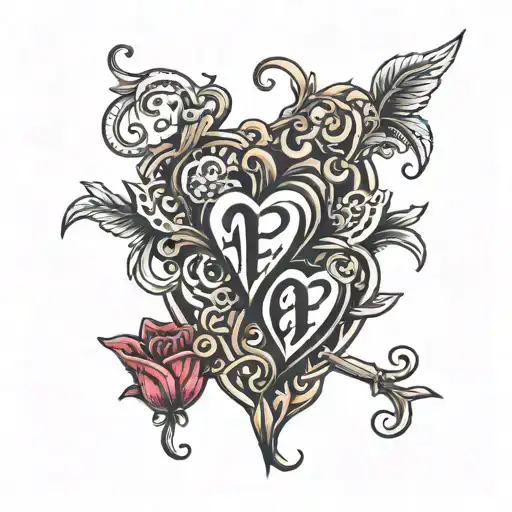 three heart letters jze tattoo design idea
