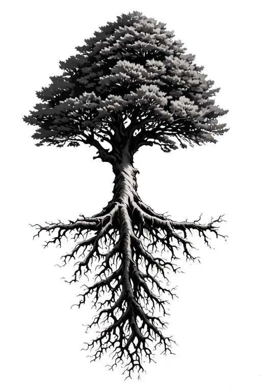 cedro tree with roots growing on a minimalism approach tattoo design idea
