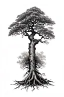 cedro tree with roots growing on a minimalism approach tattoo design idea