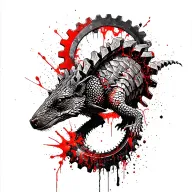 pangolin in front of gears intertwined tattoo design idea