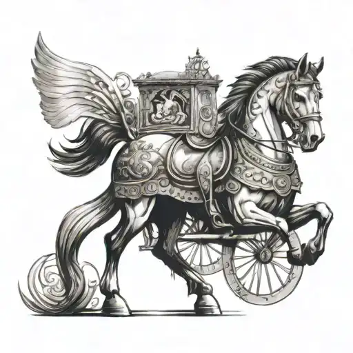 India chariot horse tattoo mix with roman tattoo design idea
