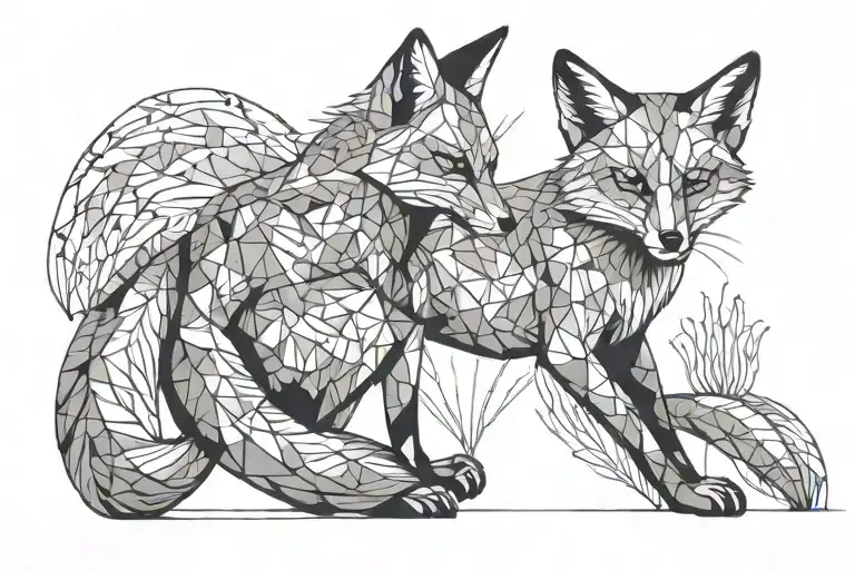 fox with two tails sitting tattoo design idea