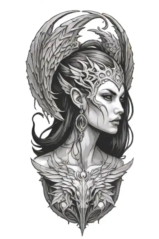 diablo iv lilith tattoo with demon wings and horns tattoo design idea