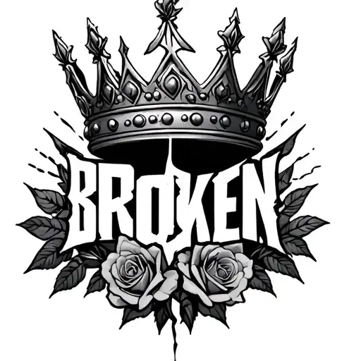 "BROKEN" broken king crown with roses tattoo design idea