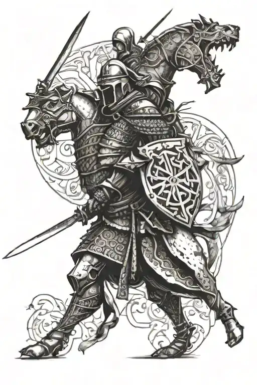 Templar and Moorish battle scenery tattoo design idea